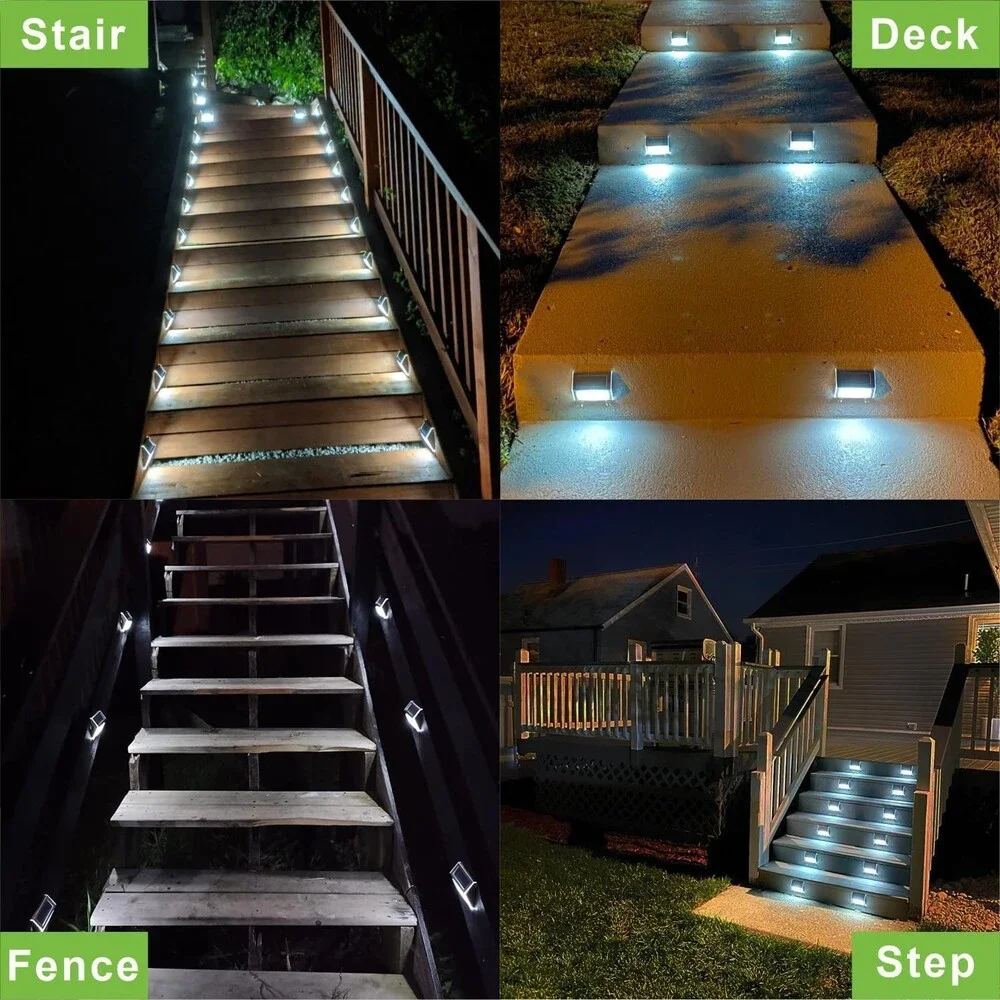 Solar Power Stairs Lights Outdoor Pathway Wall Fence Deck White Light 6 Pack